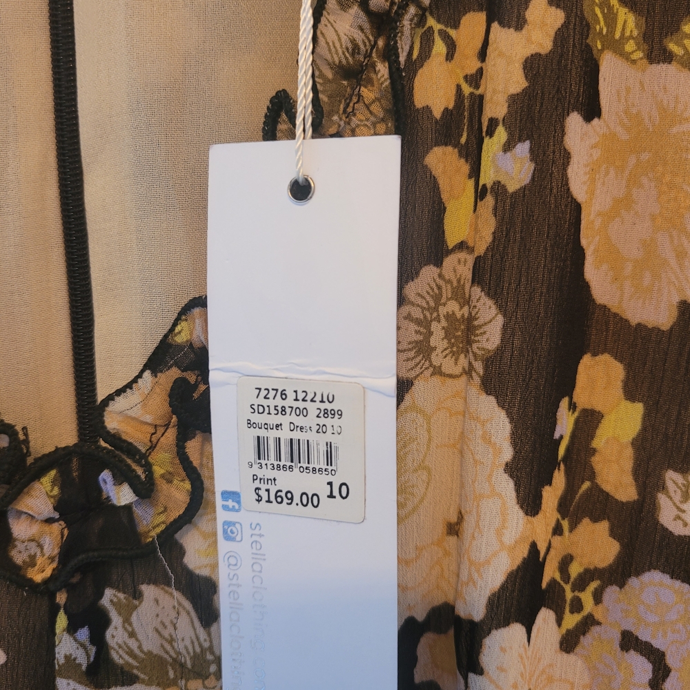 Stella Floral Ruffle Dress in Black and Yellow